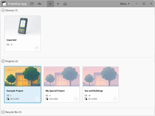 ProbitSite App for Windows, project organization and DALI scan management